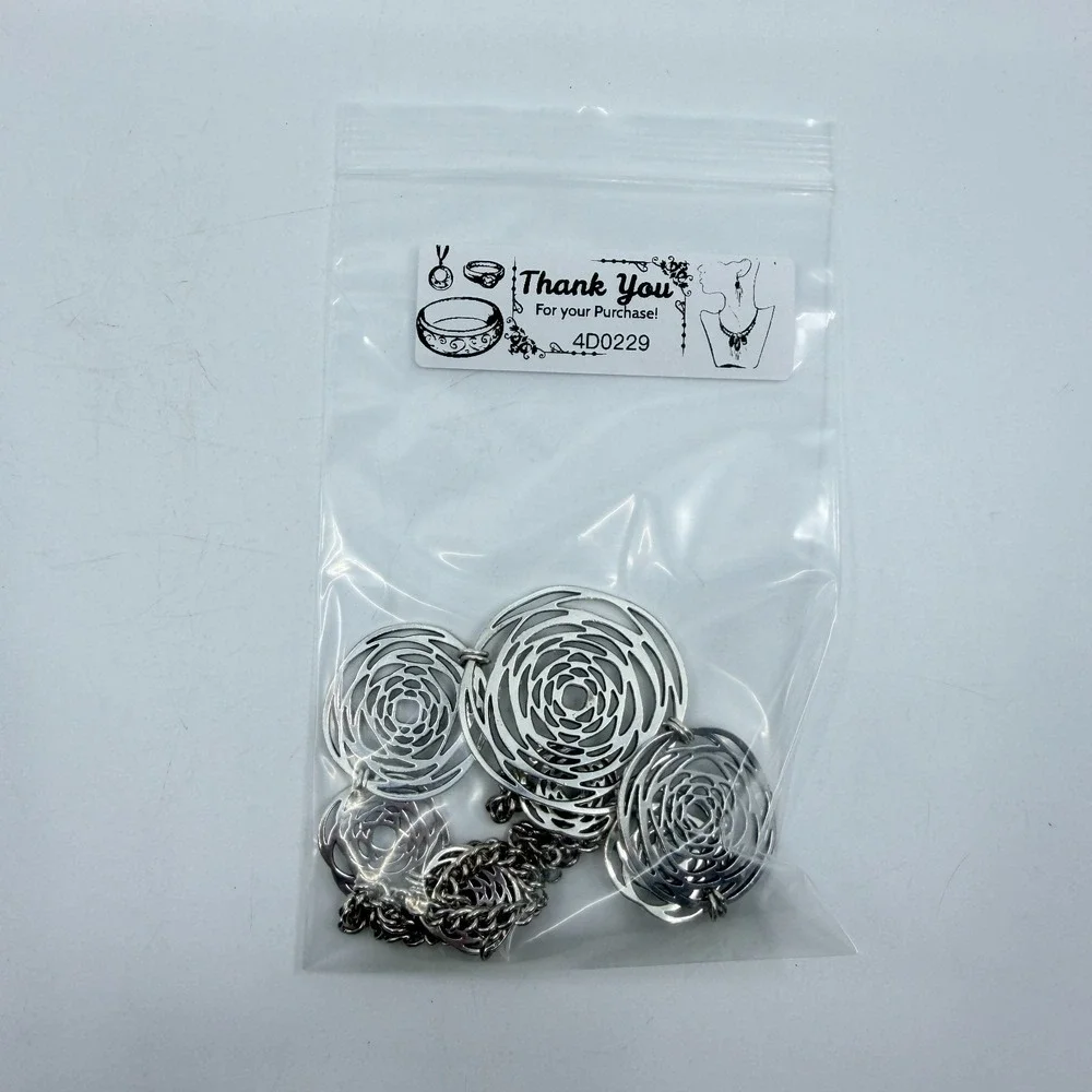 Necklace Silver Tone Spiral Rose Disc Statement Vintage Floral Boho Bib Chain